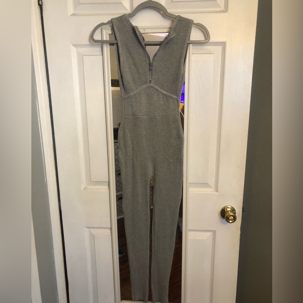 Fashion Nova Grey Ribbed Jumpsuit